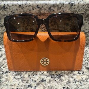 Tory Burch Tortoise Brown Sunglasses with Orange Case